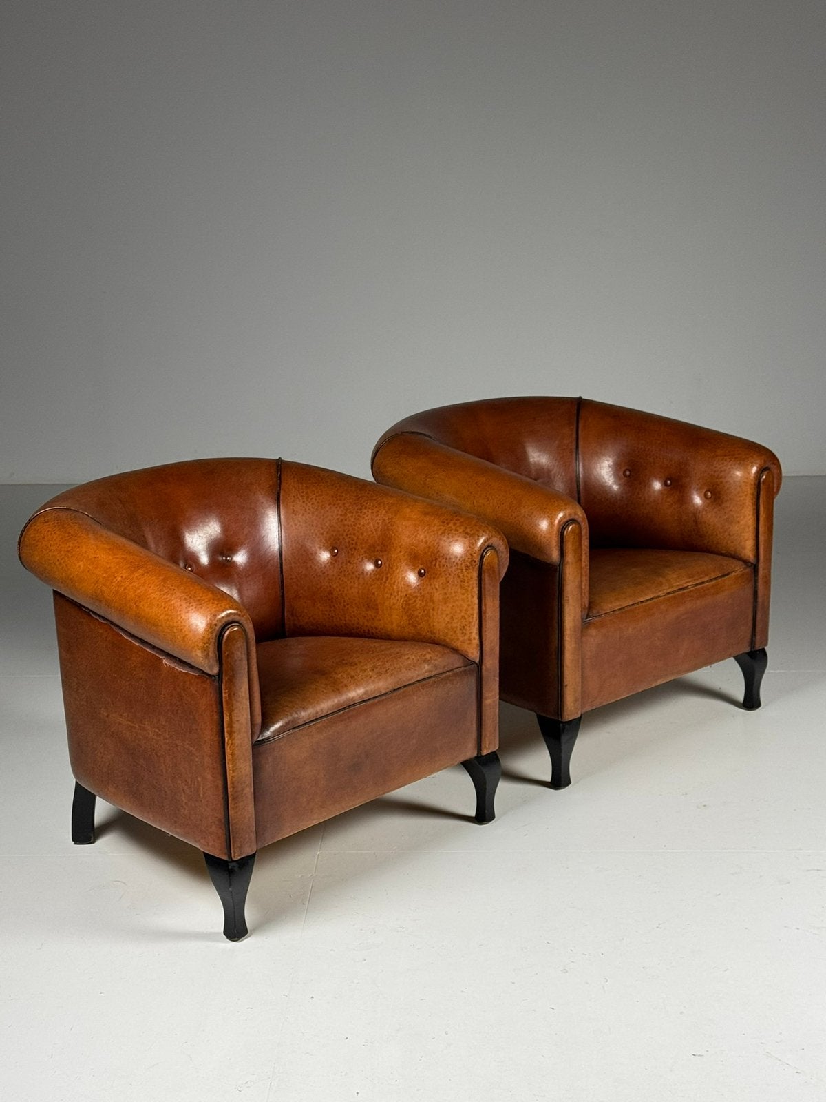 Set clubfauteuils schapenleer klassiek, Ophalen, Zo goed als nieuw, 75 tot 100 cm
