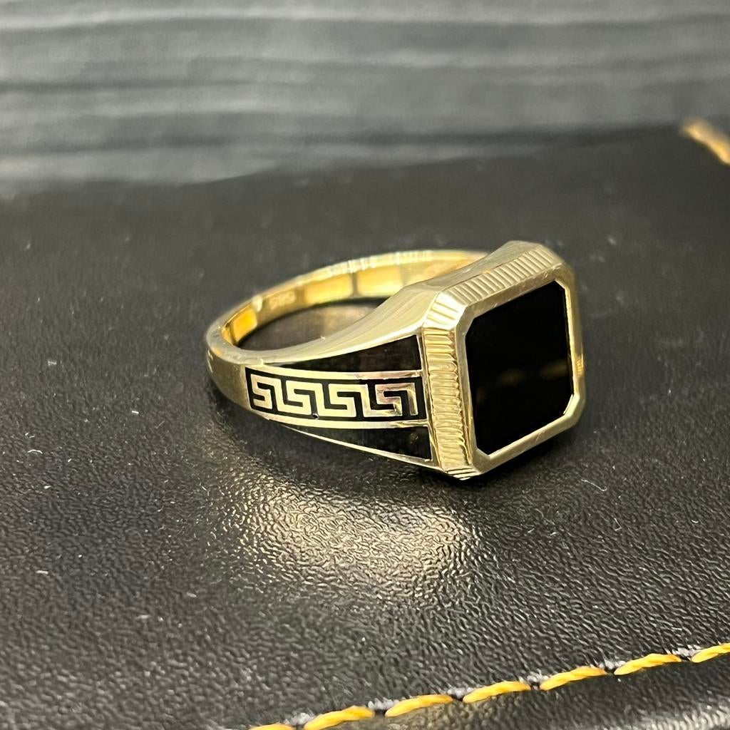 14 karaat gouden ring zegelring heren versace, Sieraden, Tassen en Uiterlijk, Ringen, Ophalen of Verzenden, Zo goed als nieuw