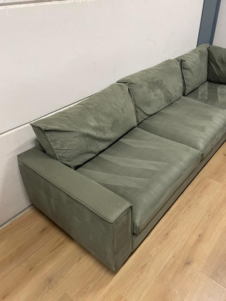Mooie luxe suede groene goossens hoekbank - GEREINIGD!!!, Huis en Inrichting, Banken | Bankstellen, Ophalen, Gebruikt, Luxe, Hoekbank