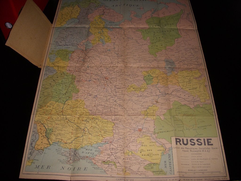 OUDE plattegrond van Rusland USSR rond 1940, Gelezen, R. De Rouck Brussel, Landkaart, 1800 tot 2000