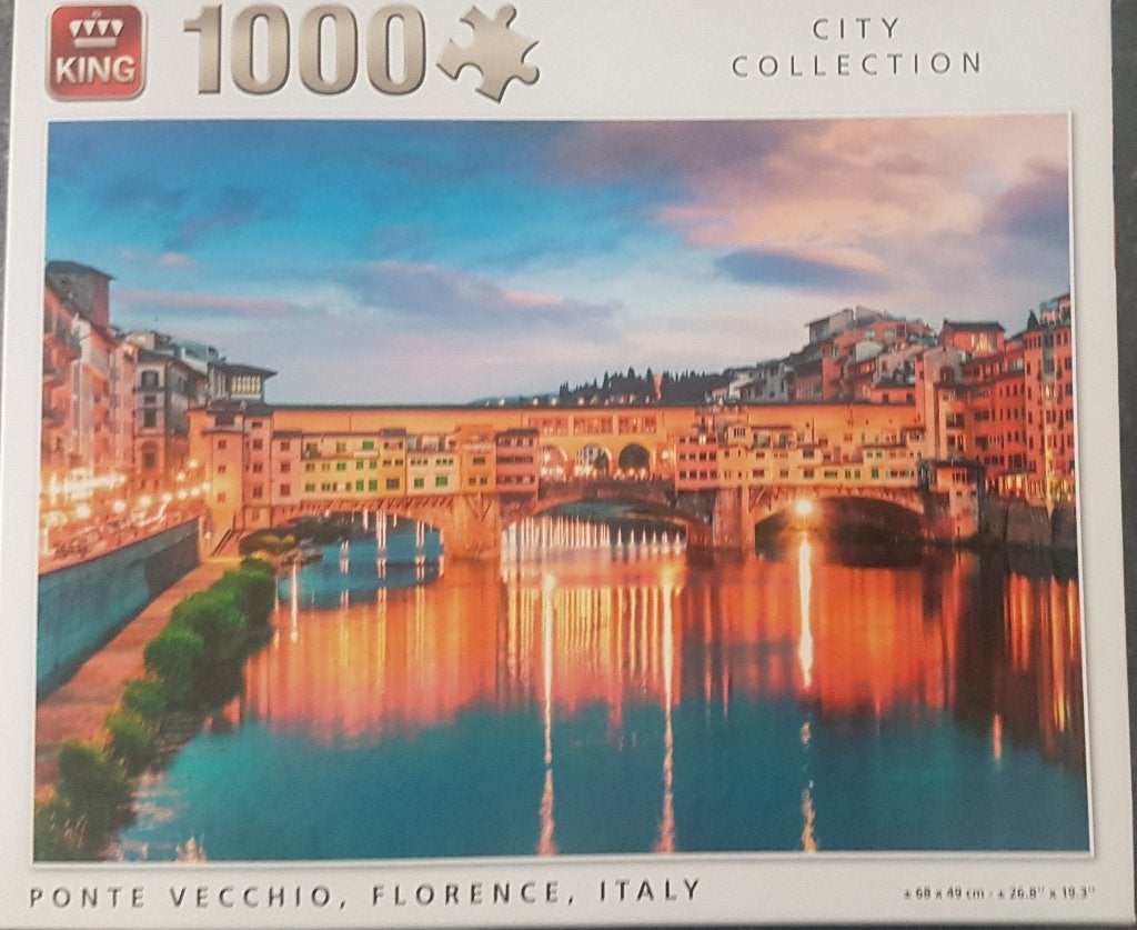 King puzzel Ponte Vecchio, Florence 1000 pc zgan, Ophalen of Verzenden, 500 t/m 1500 stukjes, Zo goed als nieuw, Legpuzzel