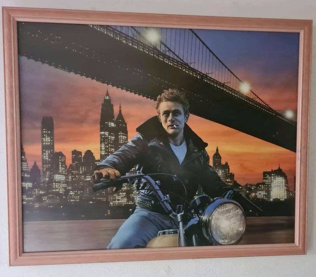 ingelijste "James Dean Brooklyn Nights" poster 1991, Huis en Inrichting, Woonaccessoires | Schilderijen, Tekeningen en Foto's