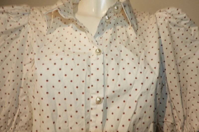 Custommade witte stippen blouse parel knopen pof mouwen 40, Kleding | Dames, Blouses en Tunieken, Maat 38/40 (M), Verzenden, Wit