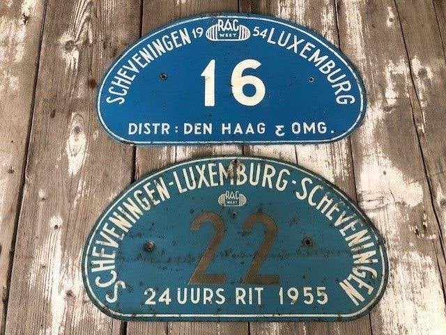 SLS rally schildjes , de eerste uit 1954 en 1955 . voor de v, Verzamelen, Ophalen of Verzenden, Gebruikt, Auto's