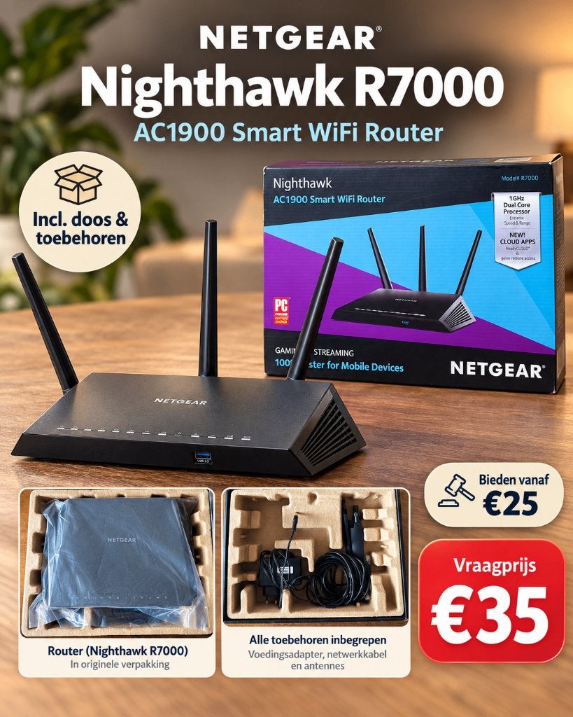 Netgear Nighthawk R7000 AC1900 WiFi Router, Computers en Software, Ophalen of Verzenden, Gebruikt, Router, NETGEAR