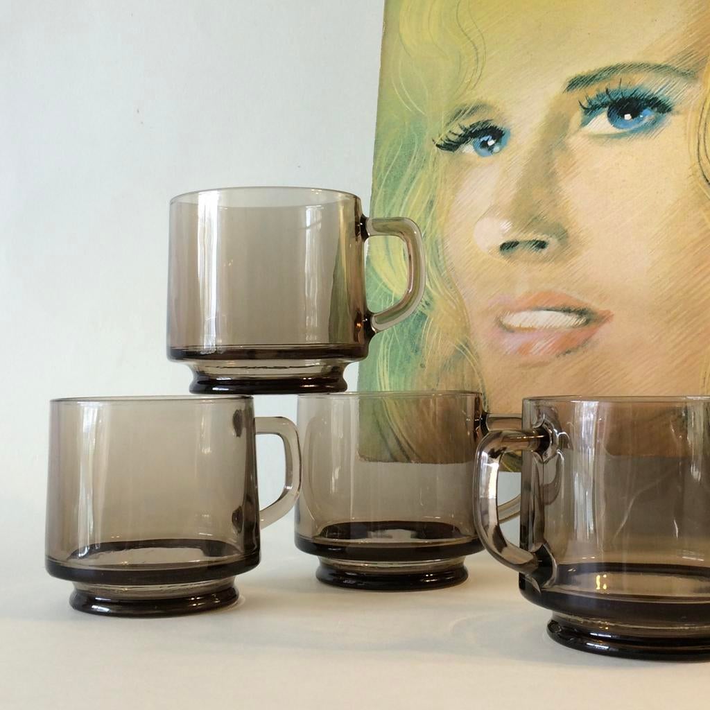 Set van 4 Vintage Kopjes Douwe Egberts Moccona Oploskoffie, Ophalen of Verzenden, Zo goed als nieuw, Overige typen