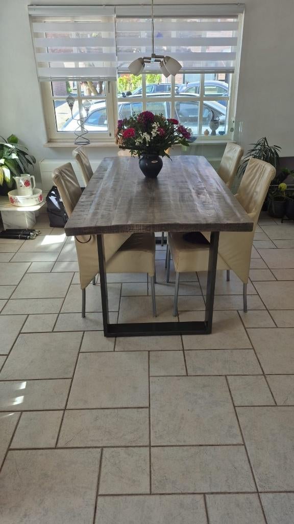 Eettafel mangohout antraciet, Ophalen, Overige materialen, Gebruikt, 50 tot 100 cm