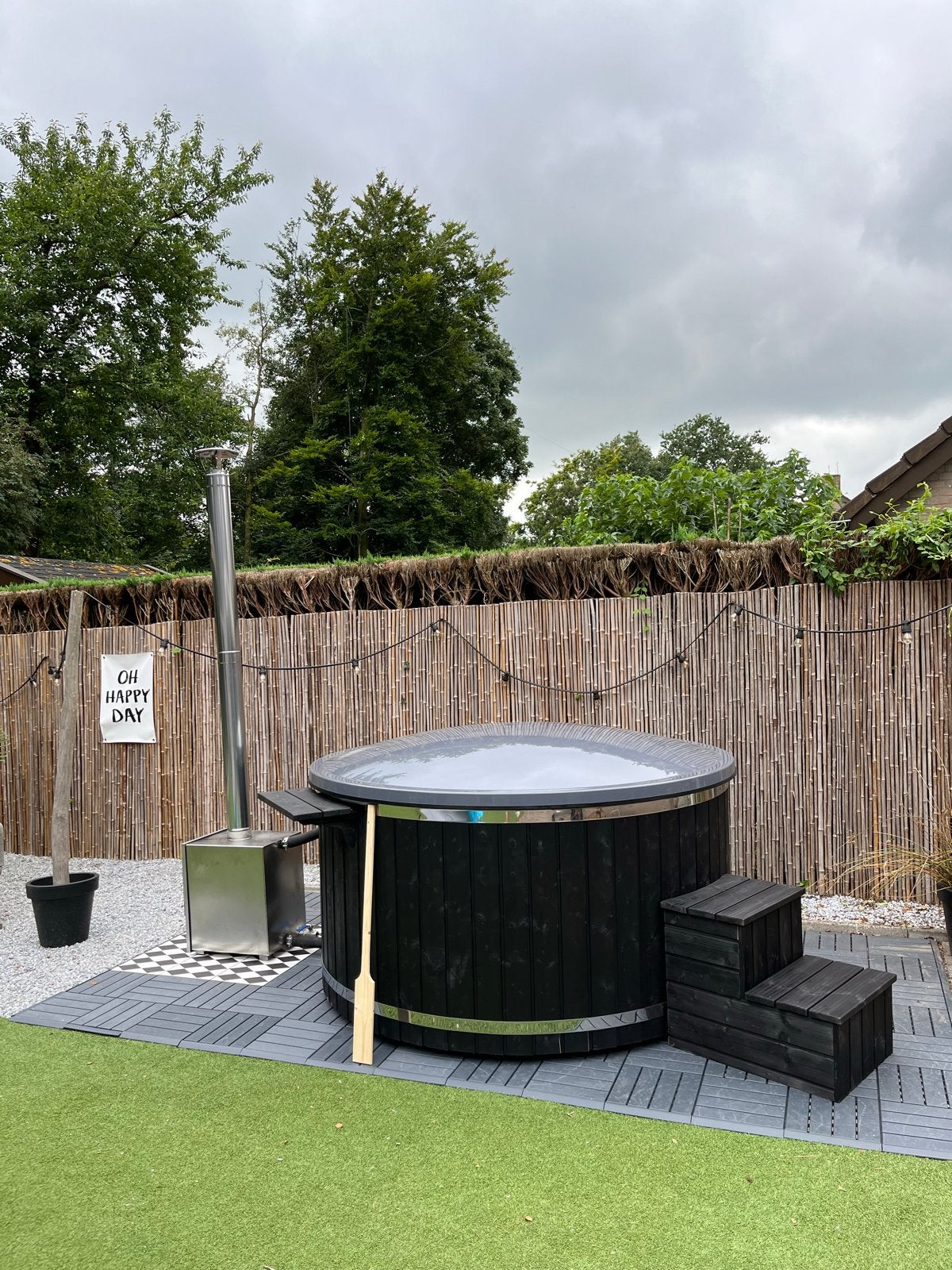 Nieuwe luxe hottub met Jet streams,externe kachel en trapje, Tuin en Terras, Ophalen of Verzenden, Nieuw, Trap, Vast