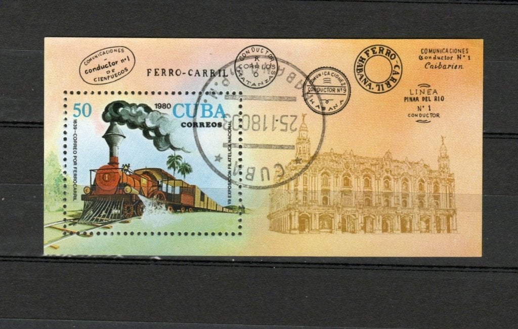 Treinblok Cuba 1980 blok 65, Ophalen of Verzenden, Gestempeld, Treinen