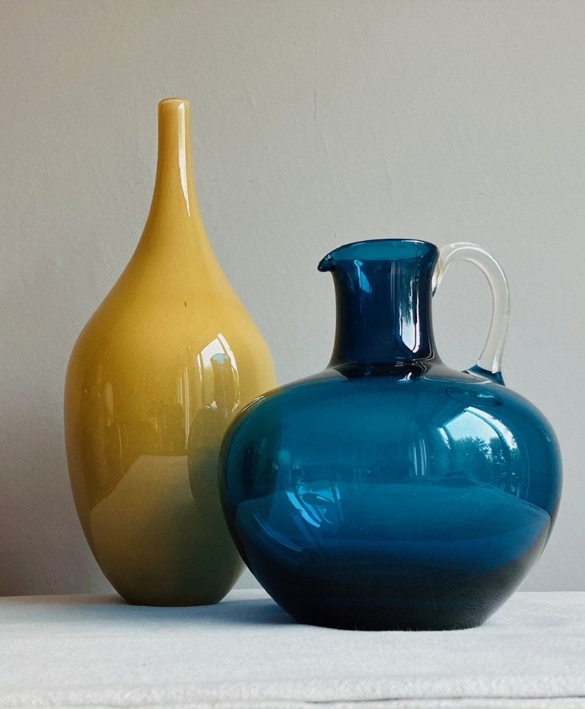 Empoli sixties vaas Opaalglas karamel kan Schott Zwiesel MCM, Ophalen of Verzenden