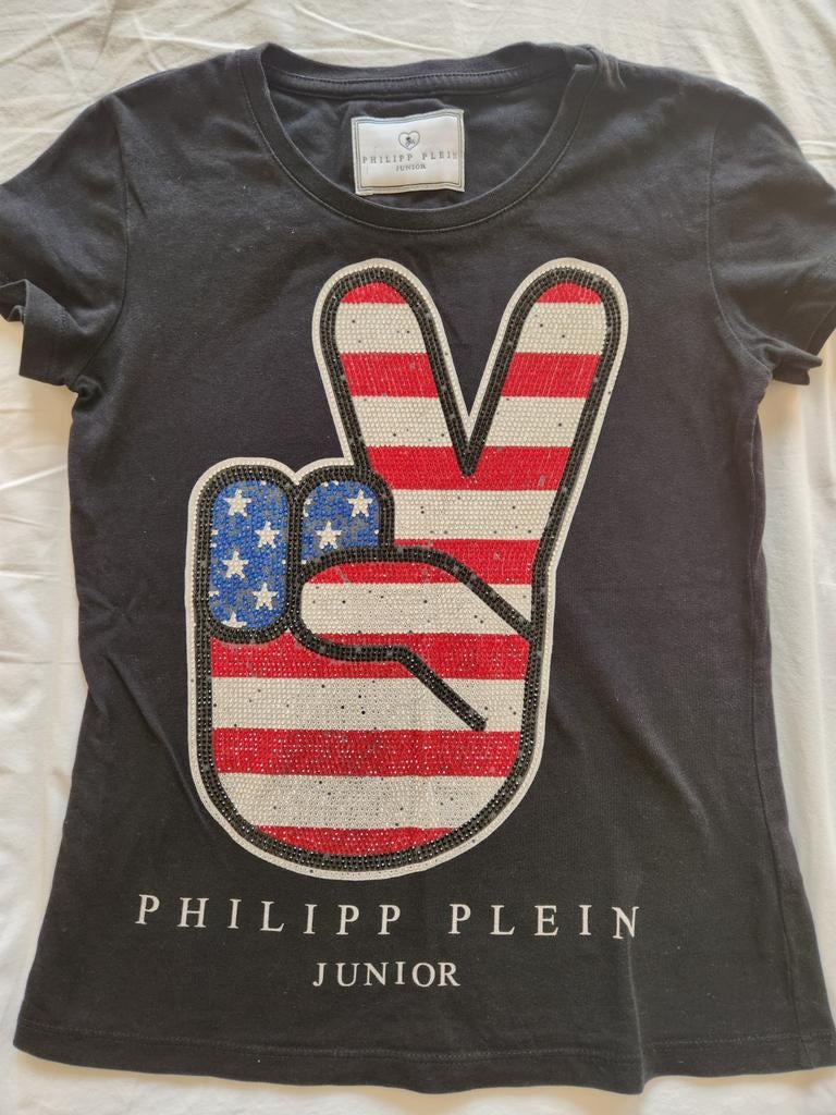 Philipp Plein T-shirt met Amerikaans Vredesteken, maat 10/11, Philipp Plein, Jongen of Meisje, Ophalen of Verzenden, Zo goed als nieuw