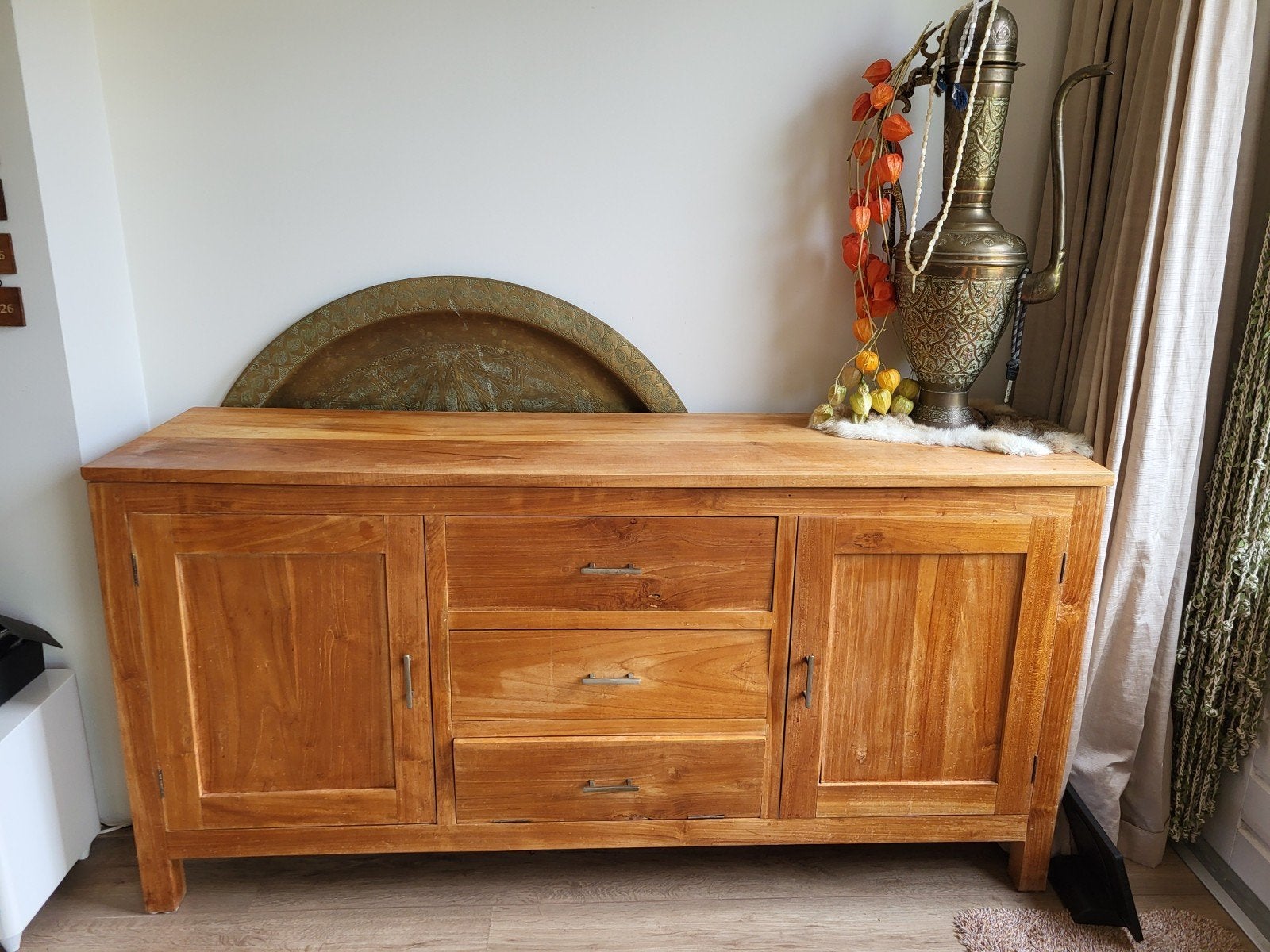 Mooi Teakhouten Dressoir met Lades en Kastdeurtjes, Ophalen, Gebruikt, 150 tot 200 cm, Teakhout