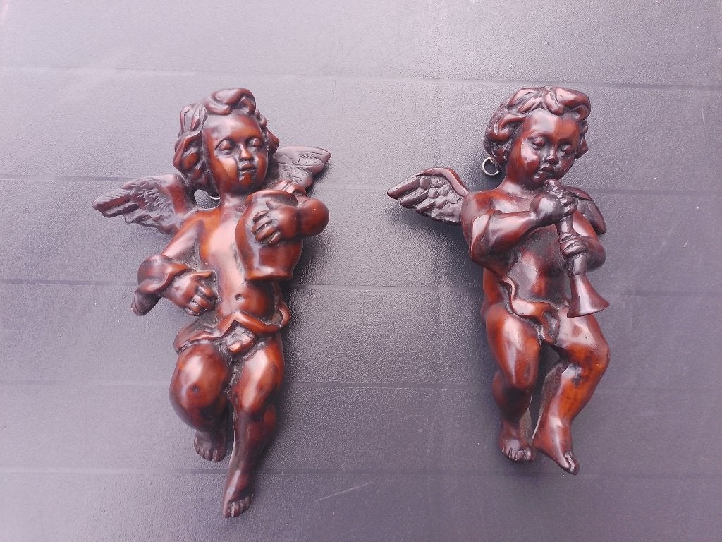 Set Oude Zware Engelen / Cherubijnen, Antiek en Kunst, Curiosa en Brocante, Ophalen of Verzenden