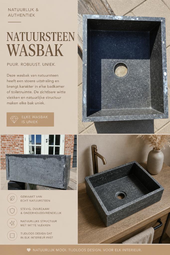 Natuurstenen wasbak, Zo goed als nieuw, Minder dan 100 cm, Wasbak of Wastafel, 25 tot 50 cm