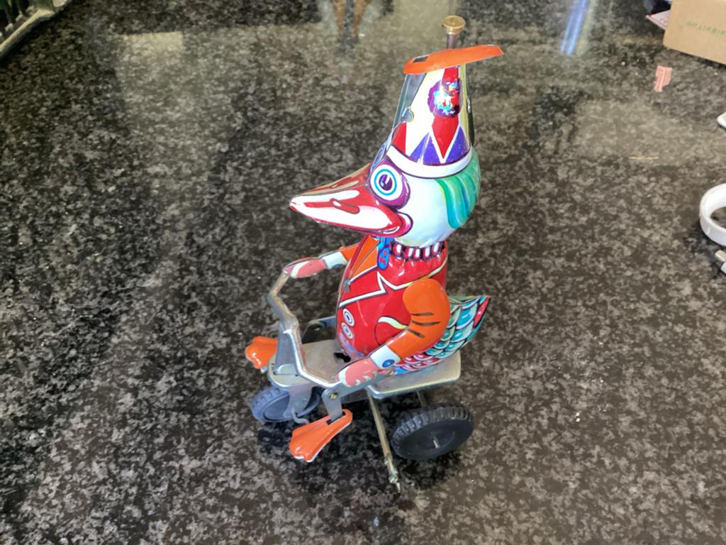 Vintage Blikken Eend op Driewieler - Opwindbaar Speelgoed, Ophalen of Verzenden
