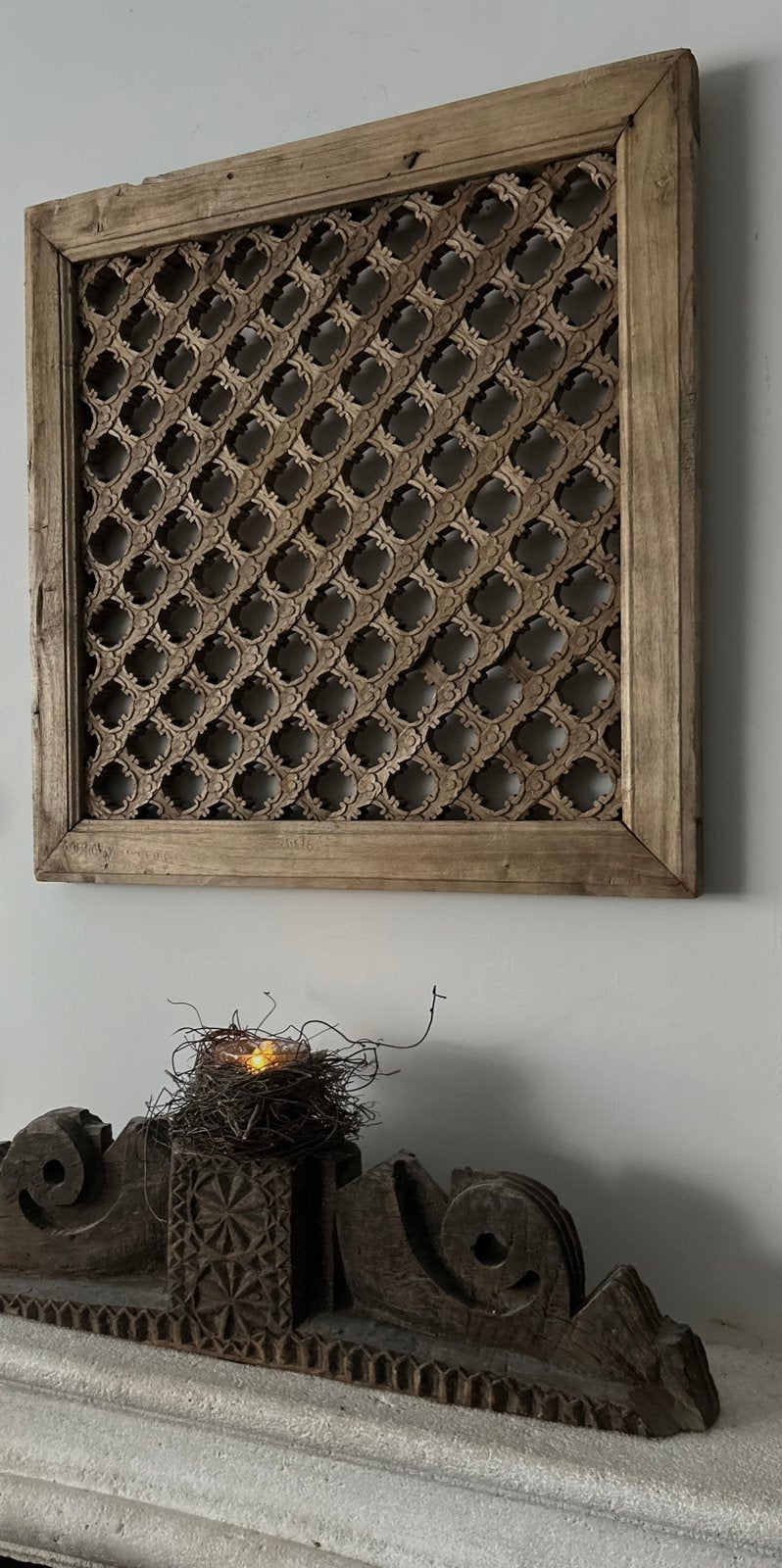 Oud houten wandpaneel India oosters sober sleets imperfect, Ophalen