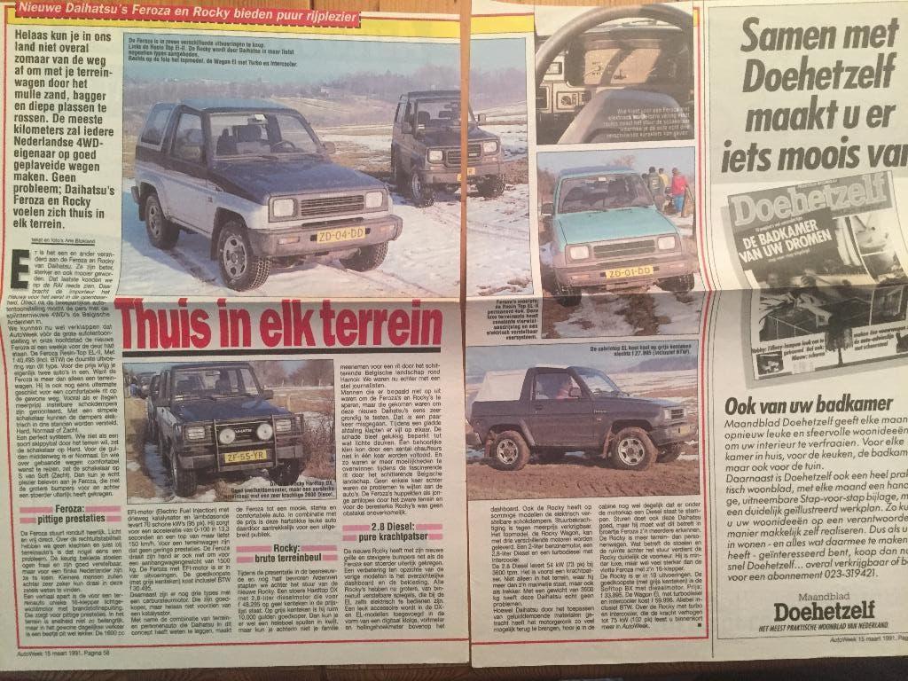 Artikel over Daihatsu Feroza en Rocky, mrt.1991, Ophalen of Verzenden, Gelezen, Overige merken