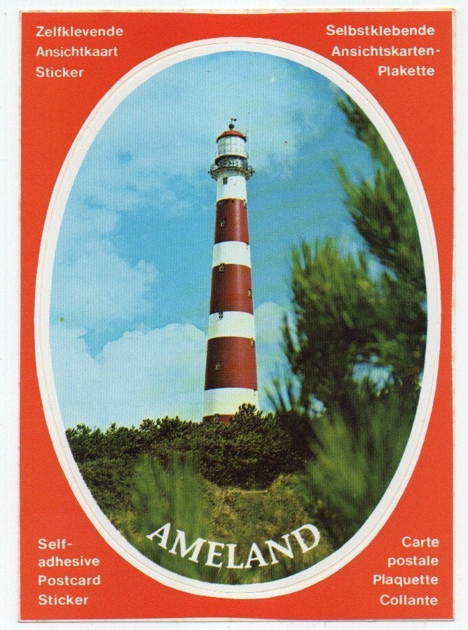 Stickerkaart Ameland (1) Vuurtoren, Ophalen of Verzenden, 1980 tot heden, Ongelopen, Waddeneilanden
