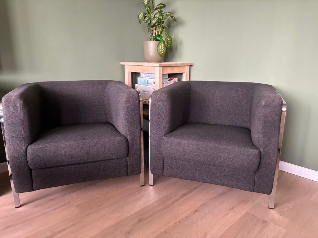 2 Designer kubus fauteuil stoelen, Ophalen, Gebruikt, 75 tot 100 cm, Stof