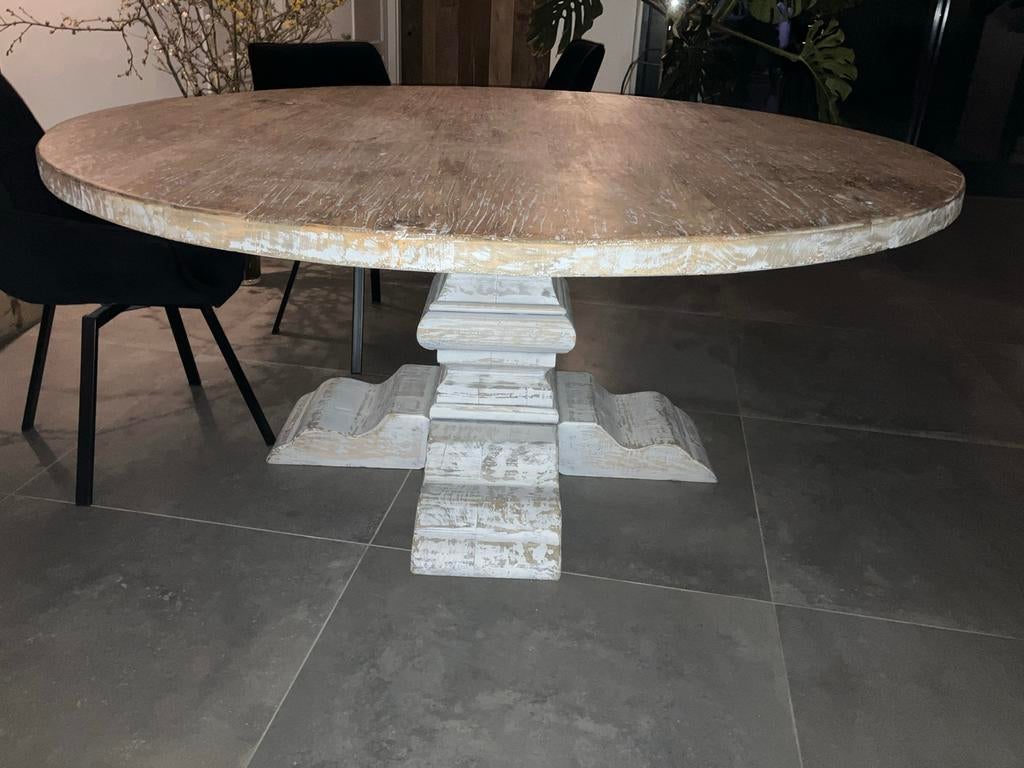 Ronde Kloostertafel van Reclaimed Grenenhout, Huis en Inrichting, Tafels | Eettafels, Zo goed als nieuw, 150 tot 200 cm, Vijf personen of meer
