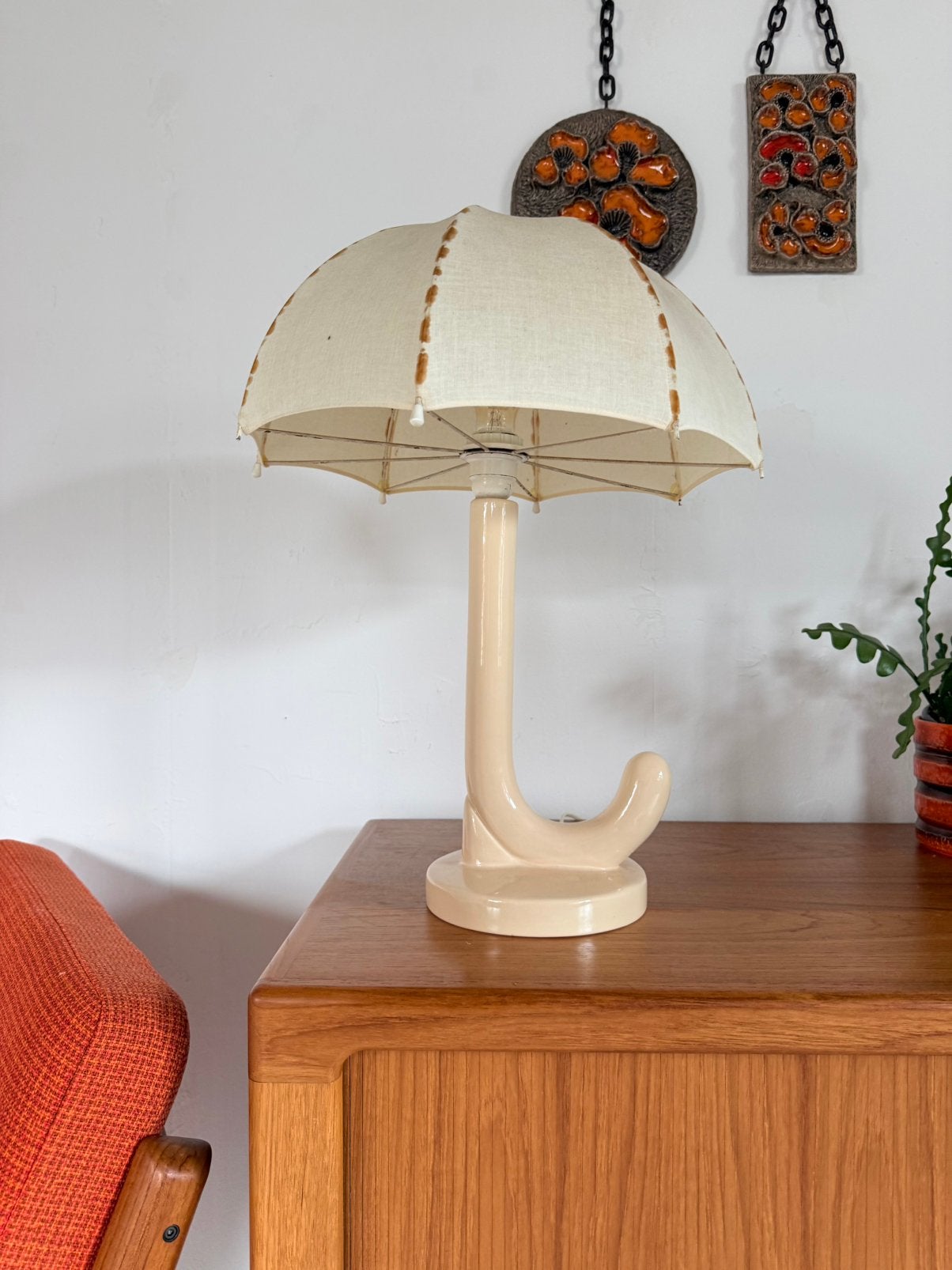 Vintage keramieken ‘Umbrella’ tafellamp ‘80, Figuurlamp, Overige merken, Vintage, 55 cm