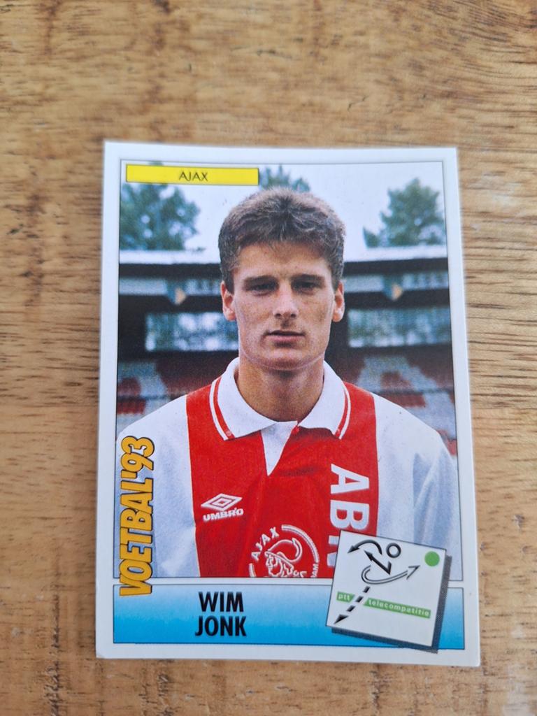 Voetbal '93 Panini Sticker - Wim Jonk (Ajax), Ophalen of Verzenden, Gebruikt, Ajax, Poster, Plaatje of Sticker
