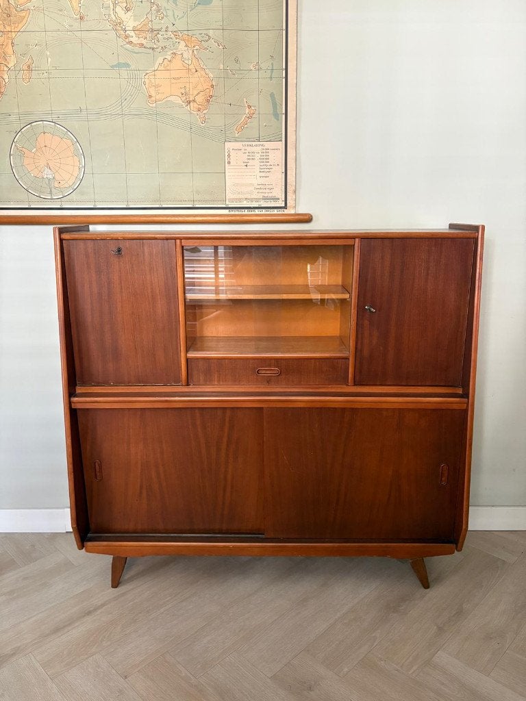 Vintage kast met vitrinedeel, Antiek en Kunst, Antiek | Meubels | Kasten, Ophalen