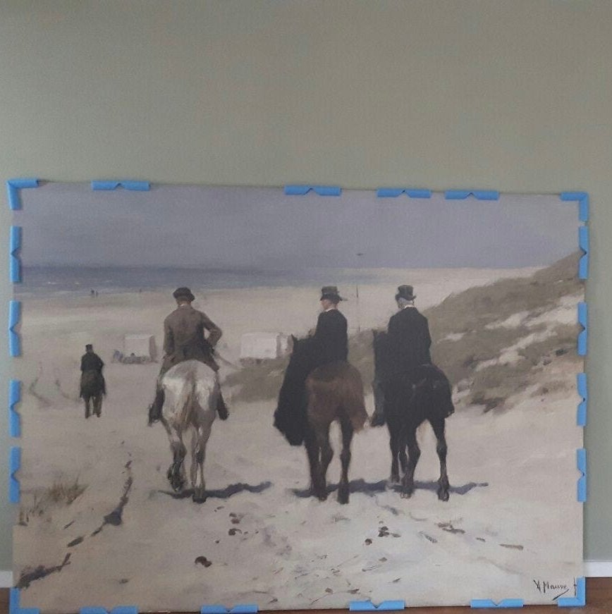 Groot schilderij: Anton Mauve, morgenrit langs het strand, Ophalen, Realistisch, Overige ondergronden, Olieverf