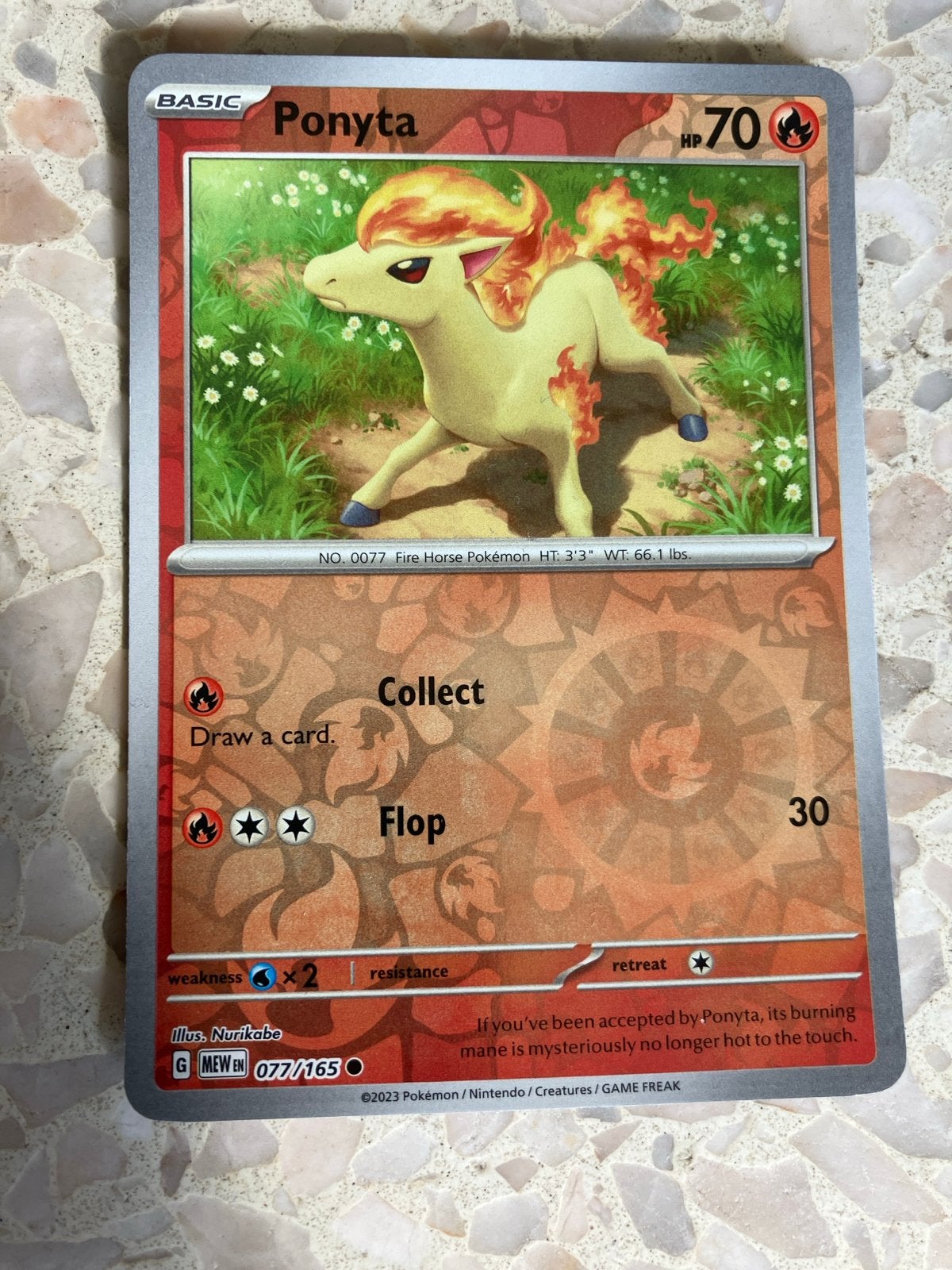 Pokémon Kaart Ponyta 077/165 Basic, Ophalen of Verzenden, Zo goed als nieuw, Losse kaart