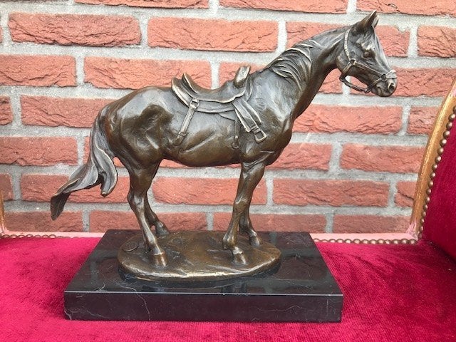 bronzen topbeeld, gezadeld paard, Ophalen of Verzenden