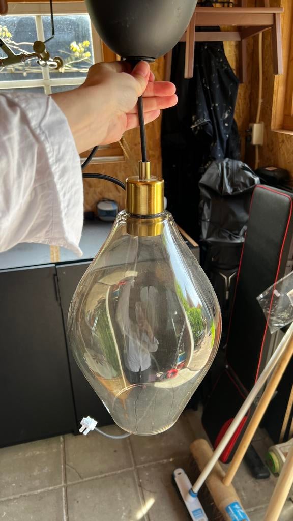 IKEA Skaftet/Holmeja lamp - Grijs glas, gouden fitting, Ophalen, Zo goed als nieuw, Glas