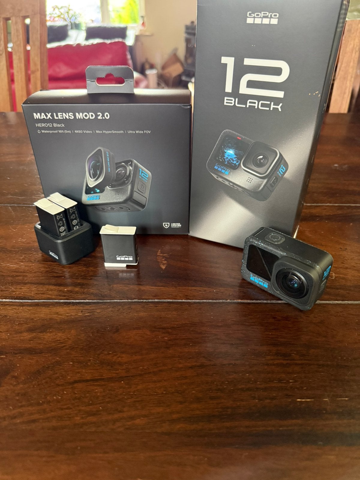 GoPro Hero 12 + Max Lens Mod 2.0 + 3 batterijen + ND8 filter, Audio, Tv en Foto, Actiecamera's, Ophalen of Verzenden, Zo goed als nieuw
