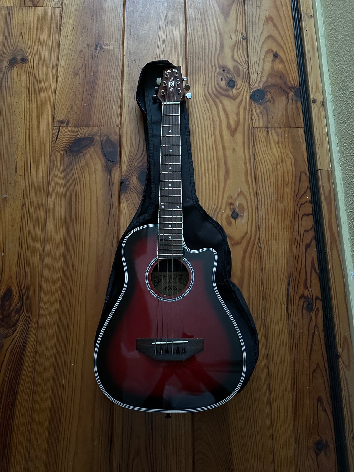 Motion Travel Gitaar semi-akoestisch met hoes, Ophalen, Gebruikt, Western- of Steelstringgitaar, Met (piezo-)element