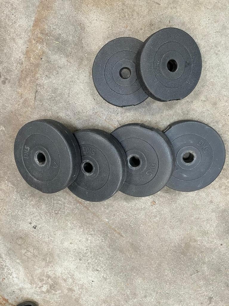 Diverse plastic halterschijven 5kg en 2,5 kg, Ophalen