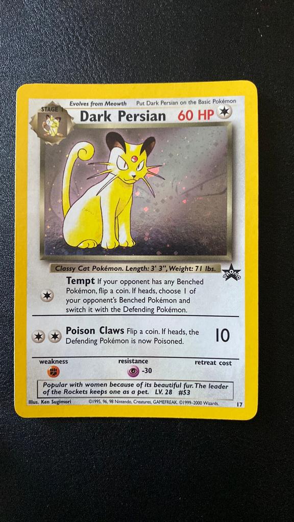Pokemon dark persian wotc promo 17 engels holo swirl, Hobby en Vrije tijd, Verzamelkaartspellen | Pokémon, Ophalen of Verzenden