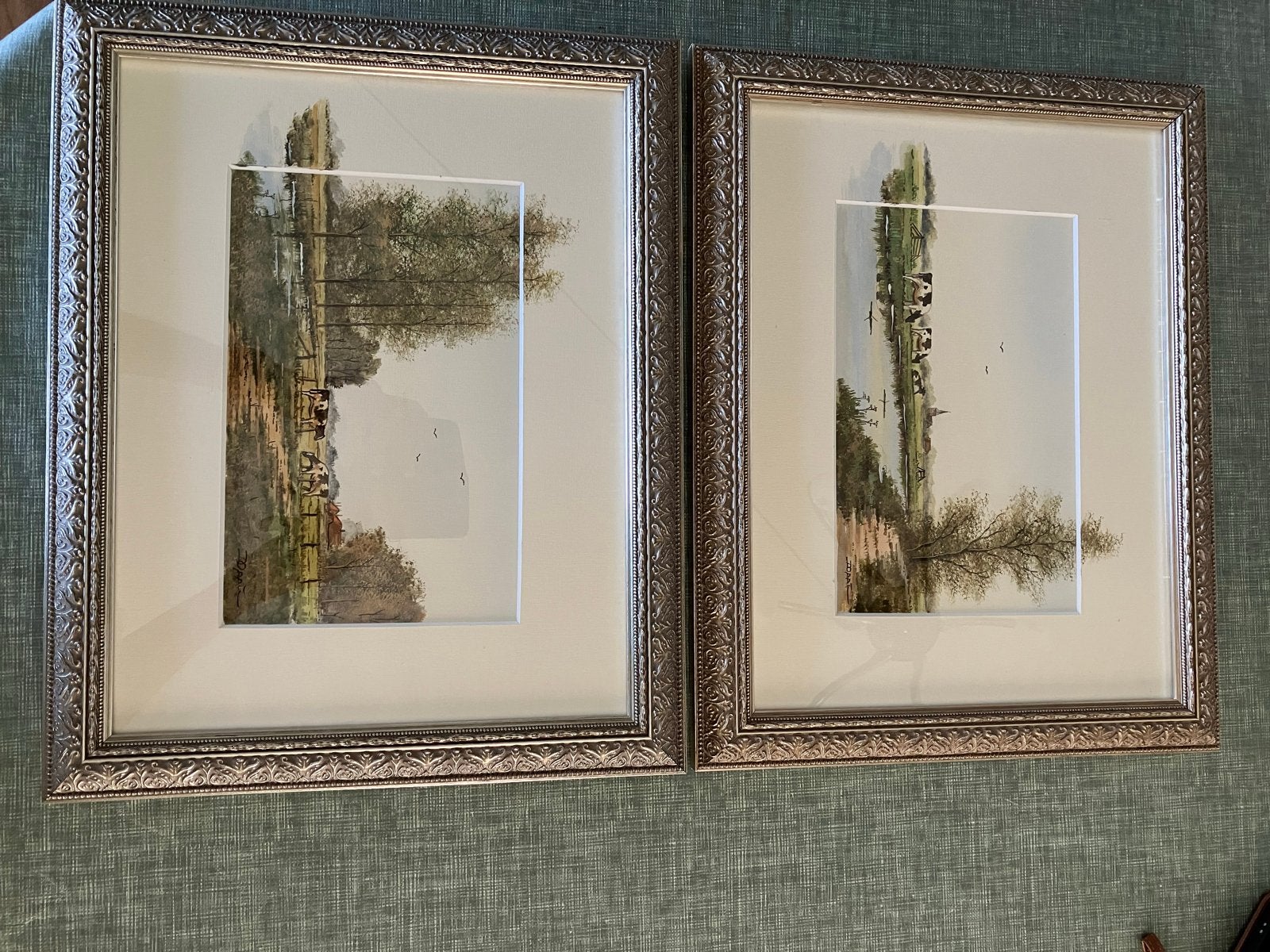 2 gesigneerde kunstwerken van Hollands landschap met Koeien, Ophalen of Verzenden, Gesigneerd, Landschap, Papier
