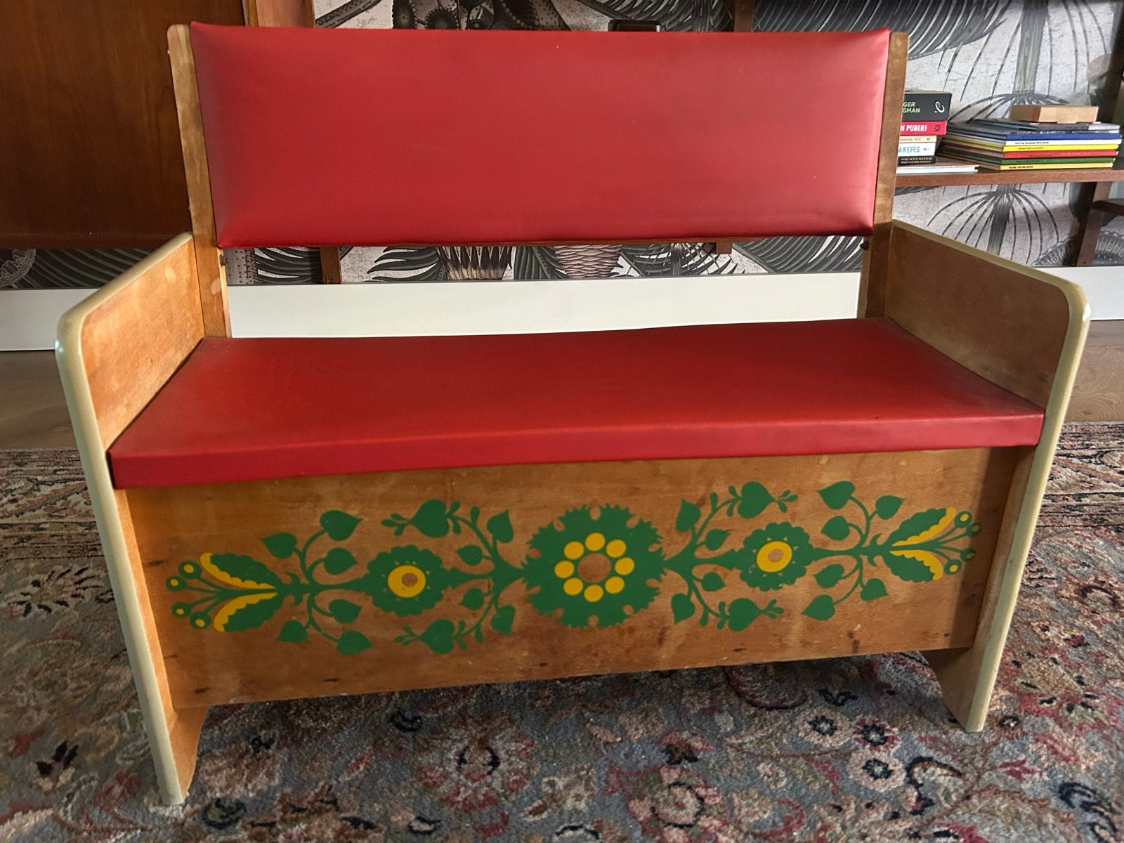 Vintage Kinderbankje Retro met Opbergruimte - Zithoogte 30cm, Ophalen of Verzenden