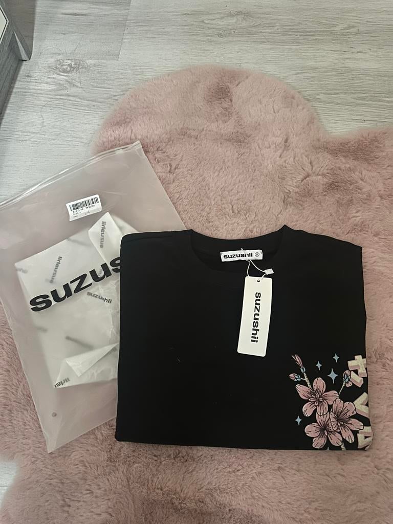 Suzushii Sakura Cherry Blossom T-shirt Zwart Maat S, Zwart, Nieuw, Ophalen of Verzenden, Lange mouw