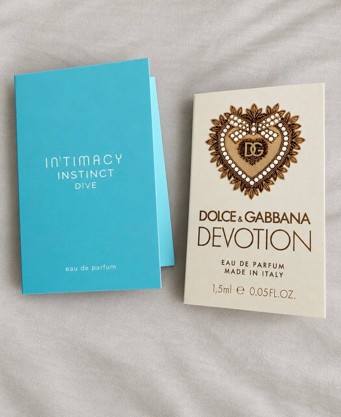 Parfum samples: Dolce & Gabbana Devotion & Intimacy Instinct, Ophalen of Verzenden, Nieuw