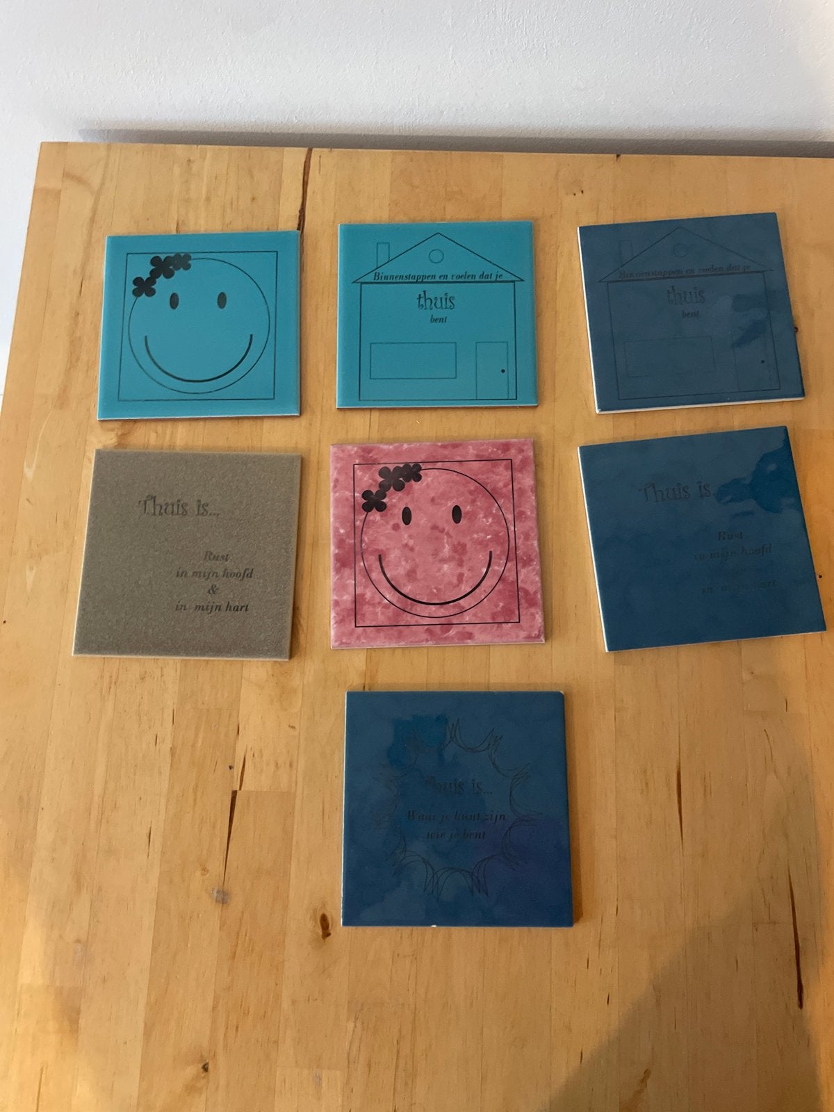 Decoratieve tegeltjes met spreuken en smileys 15x15, Antiek en Kunst, Ophalen of Verzenden