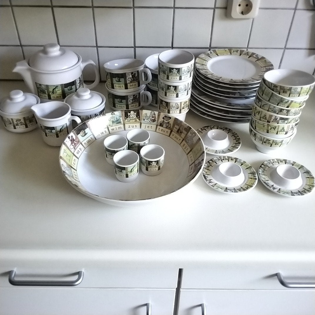 Compleet Aap Noot Mies servies, Overige merken, Keramiek, Vintage, Ophalen of Verzenden