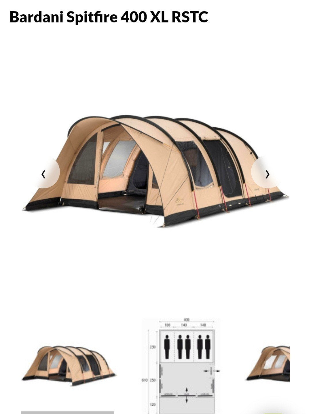 Bardani spitfire 400 XL RSTC luifel 5personen, Ophalen of Verzenden, Zo goed als nieuw, Tot en met 3