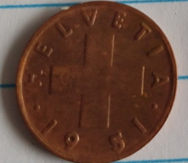 zwitserland munt 1 rappen 1951,  volgnr 52, Ophalen of Verzenden, Overige landen, Losse munt
