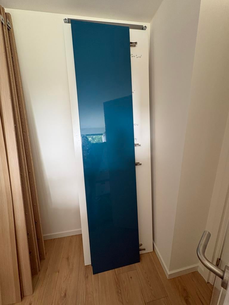 Pax Ikea deuren blauw hoogglans, Ophalen, 200 cm of meer, 50 tot 100 cm, Zo goed als nieuw