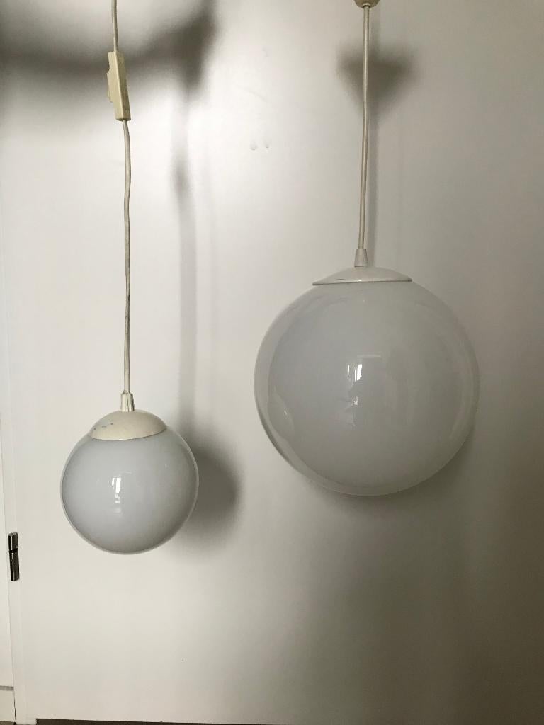 Schoollamp Vintage ( Mini & Maxi ), Huis en Inrichting, Lampen | Hanglampen, Ophalen, Gebruikt, Glas, Minder dan 50 cm