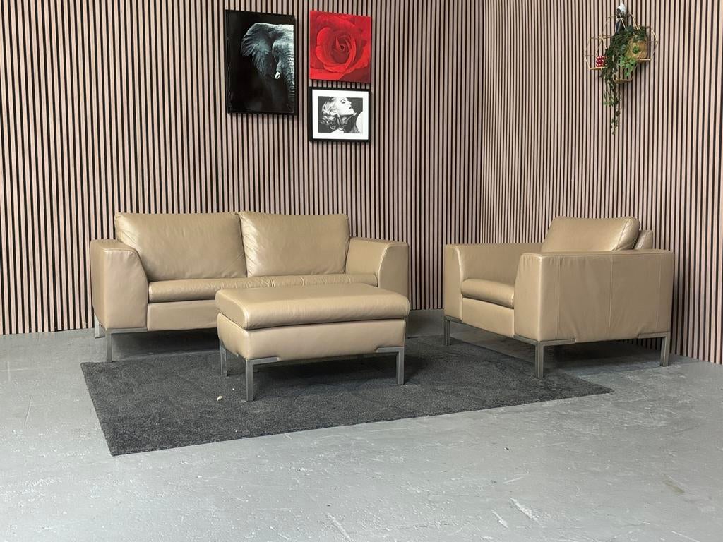 GRATIS LEVERING Set Leren Banken Montel 190x90 GEREINIGD, 150 tot 200 cm, Driepersoons, Ophalen of Verzenden, Zo goed als nieuw
