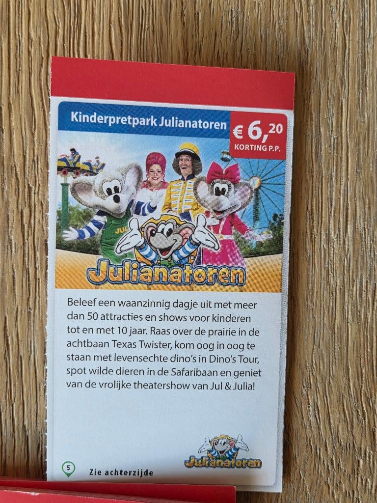 Kortingsbon Julianatoren Apeldoorn, Tickets en Kaartjes, Drie personen of meer, Kortingsbon, Pretpark