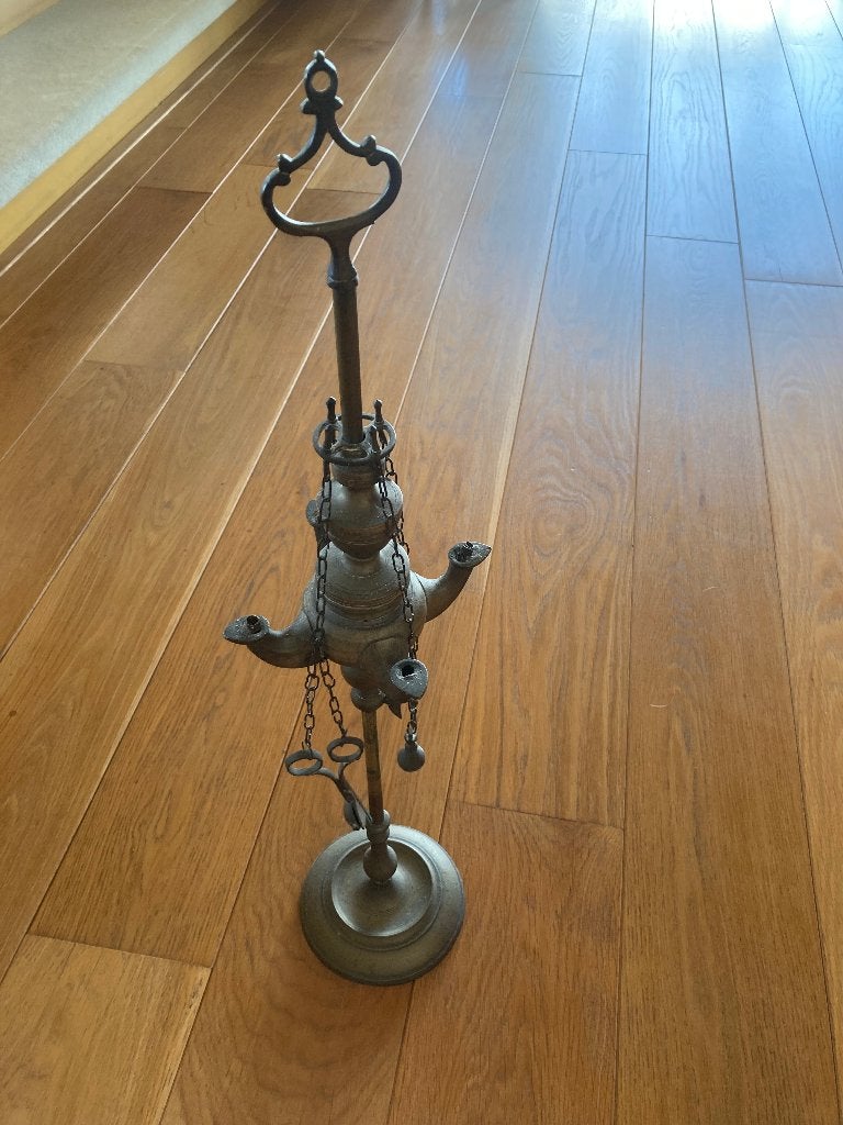 antiek messing olielamp, Ophalen of Verzenden, Koper