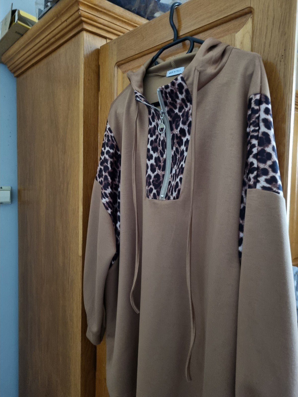 Bruine hoodie met luipaardprint details, Bruin, Maat 46/48 (XL) of groter, Nieuw, Ophalen of Verzenden