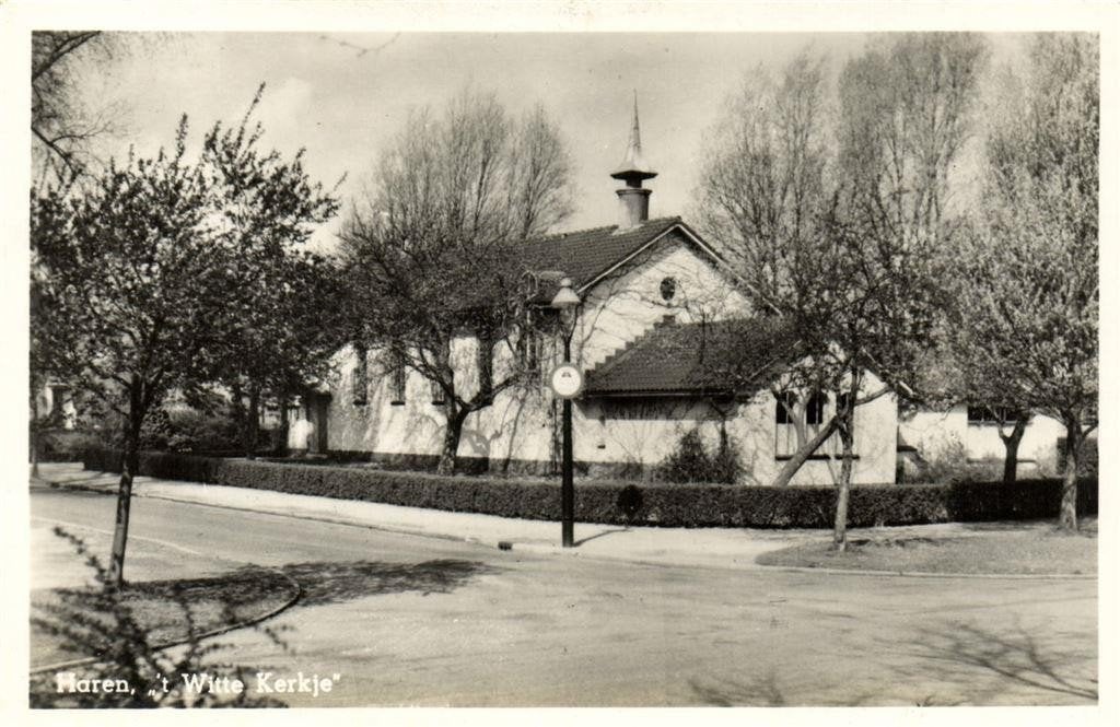 Haren, t Witte Kerkje - 1954 gelopen, Verzamelen, Ophalen of Verzenden, 1940 tot 1960, Gelopen, Groningen